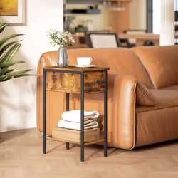 HOMCOM Industrial Slim End Table Nightstand for Small Spaces Rustic Brown - Additional view 7