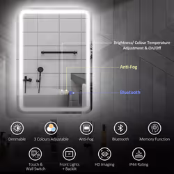 HOMCOM 500 x 700 mm Illuminated Bathroom Mirror with Bluetooth Silver