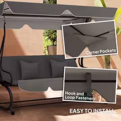 Outsunny Waterproof Garden Swing Canopy Replacement 3 Seater, Dark Grey