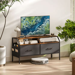 HOMCOM TV Stand Cabinet with 2 Foldable Drawers, Rustic Brown