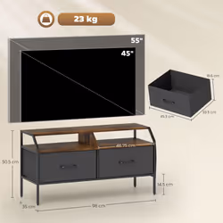 HOMCOM TV Stand Cabinet with 2 Foldable Drawers, Rustic Brown