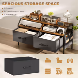 HOMCOM TV Stand Cabinet with 2 Foldable Drawers, Rustic Brown