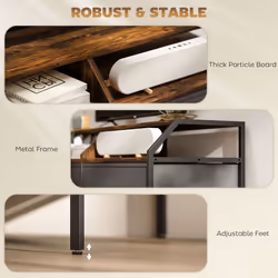HOMCOM TV Stand Cabinet with 2 Foldable Drawers, Rustic Brown - Additional view 5