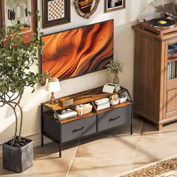 HOMCOM TV Stand Cabinet with 2 Foldable Drawers, Rustic Brown - Additional view 6