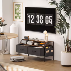 HOMCOM TV Stand Cabinet with 2 Foldable Drawers, Rustic Brown - Additional view 7