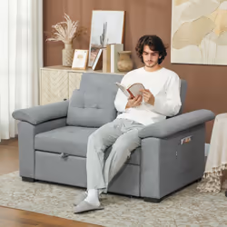 HOMCOM Click Clack Sofa Bed 2 Seater Sofa Bed for Living Room - Grey