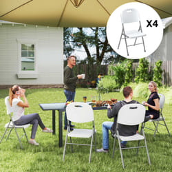Outsunny 4PCS Folding Chair with Steel Frame, Garden Chair Set, White