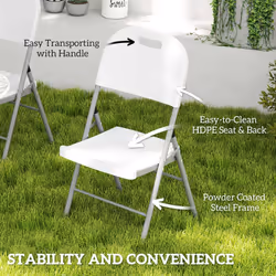 Outsunny 4PCS Folding Chair with Steel Frame, Garden Chair Set, White