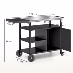 Outsunny Stainless Steel Outdoor BBQ Trolley with Folding Side table, Black