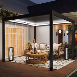 Outsunny 3 x 3(m) Electric Louvered Pergola Aluminium Pergola w/ LED Light