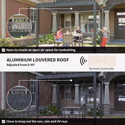 Outsunny 3 x 3(m) Electric Louvered Pergola Aluminium Pergola w/ LED Light