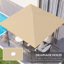 Outsunny 3 x 3(m) Gazebo Canopy Replacement Cover with Drain Holes, Beige