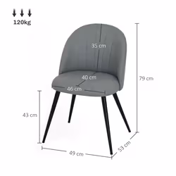 HOMCOM Set of 2 Dining Chairs with Shell Backrest and Padded Seat Grey