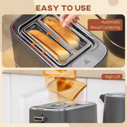 HOMCOM 1.7L 3000W Fast Boil Electric Kettle and 2 Slice Toaster Set, Grey - Additional view 5