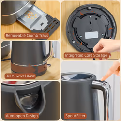 HOMCOM 1.7L 3000W Fast Boil Electric Kettle and 2 Slice Toaster Set, Grey - Additional view 6