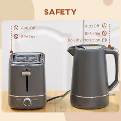 HOMCOM 1.7L 3000W Fast Boil Electric Kettle and 2 Slice Toaster Set, Grey - Additional view 7