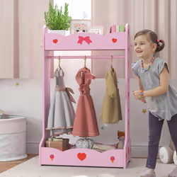 AIYAPLAY Kids Clothes Rail w/ Storage Shelves for Bedroom, Nursery, Pink