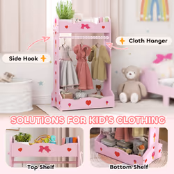 AIYAPLAY Kids Clothes Rail w/ Storage Shelves for Bedroom, Nursery, Pink