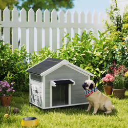 PawHut Wooden Dog house with Openable Roof, Removable Floor, Light Grey