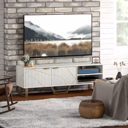 HOMCOM TV Unit, TV Stand Cabinet with Shelves and Storage Cupboard, White - Additional view 6