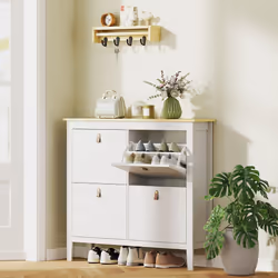 HOMCOM 4 Drawer Shoe Cabinet with Flip Doors for Hallway, Entryway, White