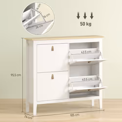 HOMCOM 4 Drawer Shoe Cabinet with Flip Doors for Hallway, Entryway, White