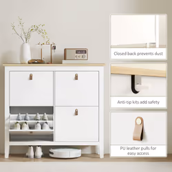 HOMCOM 4 Drawer Shoe Cabinet with Flip Doors for Hallway, Entryway, White - Additional view 6