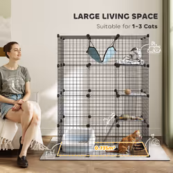PawHut Four-Tier Indoor Cat Cage, DIY Cat Playpen with Hammock, Ramps