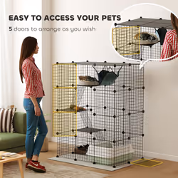 PawHut Four-Tier Indoor Cat Cage, DIY Cat Playpen with Hammock, Ramps - Additional view 4