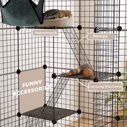 PawHut Four-Tier Indoor Cat Cage, DIY Cat Playpen with Hammock, Ramps - Additional view 5