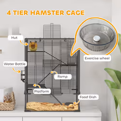 PawHut 4 Tiers Hamster Cage with Deep Tempered Glass Bottom, 60 x 40 x 80cm - Additional view 4