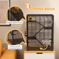 PawHut 4 Tiers Hamster Cage with Deep Tempered Glass Bottom, 60 x 40 x 80cm - Additional view 7