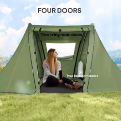 Outsunny 3 Man Camping Tent with 2 Bedrooms, 3000mm Waterproof, Green