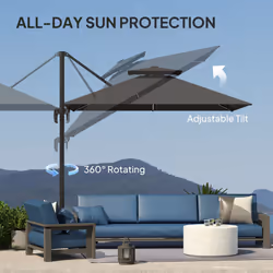 Outsunny 2.5m Cantilever Parasol, Garden Parasol with Lights, Dark Grey