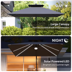 Outsunny 2.5m Cantilever Parasol, Garden Parasol with Lights, Dark Grey