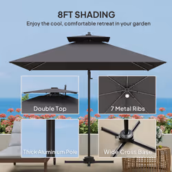 Outsunny 2.5m Cantilever Parasol, Garden Parasol with Lights, Dark Grey - Additional view 5