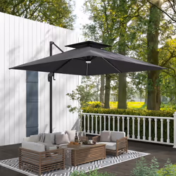 Outsunny 2.5m Cantilever Parasol, Garden Parasol with Lights, Dark Grey - Additional view 6
