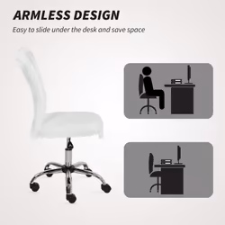 HOMCOM Armless Makeup Vanity Chair, 360 wivel Computer Chair, White - Additional view 7