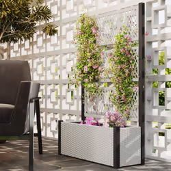 Outsunny Garden Planter Box with Trellis, Rattan Raised Bed, Mixed-grey