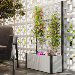 Outsunny Garden Planter Box with Trellis, Rattan Raised Bed, Mixed-grey