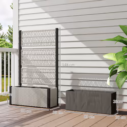 Outsunny Garden Planter Box with Trellis, Rattan Raised Bed, Mixed-grey