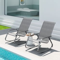 Outsunny 2PCS Garden Rocking Chairs with Armrests, High Back, Grey