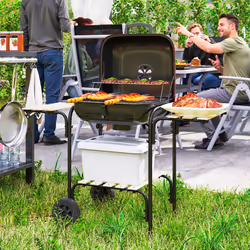 Outsunny Charcoal Barbecue Grill Portable BBQ with Lockable Lid, Vent, Red