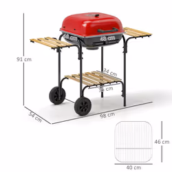 Outsunny Charcoal Barbecue Grill Portable BBQ with Lockable Lid, Vent, Red