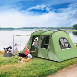 Outsunny 3-4 Man Tunnel Tent with Sewn in Floor, 3000mm Waterproof, Green
