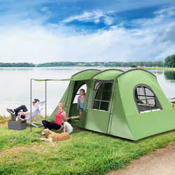 Outsunny 3-4 Man Tunnel Tent with Sewn in Floor, 3000mm Waterproof, Green
