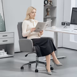 HOMCOM Upholstered Desk Chair with Height Adjustable, Grey