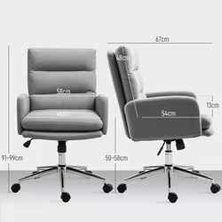 HOMCOM Upholstered Desk Chair with Height Adjustable, Grey