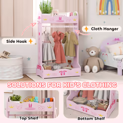 AIYAPLAY Kids Clothes Rail w/ Storage Shelves for Bedroom, Nursery, Pink