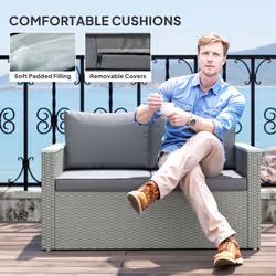 Outsunny 4 Piece Rattan Garden Furniture Set with Cushions, Light Grey - Additional view 4